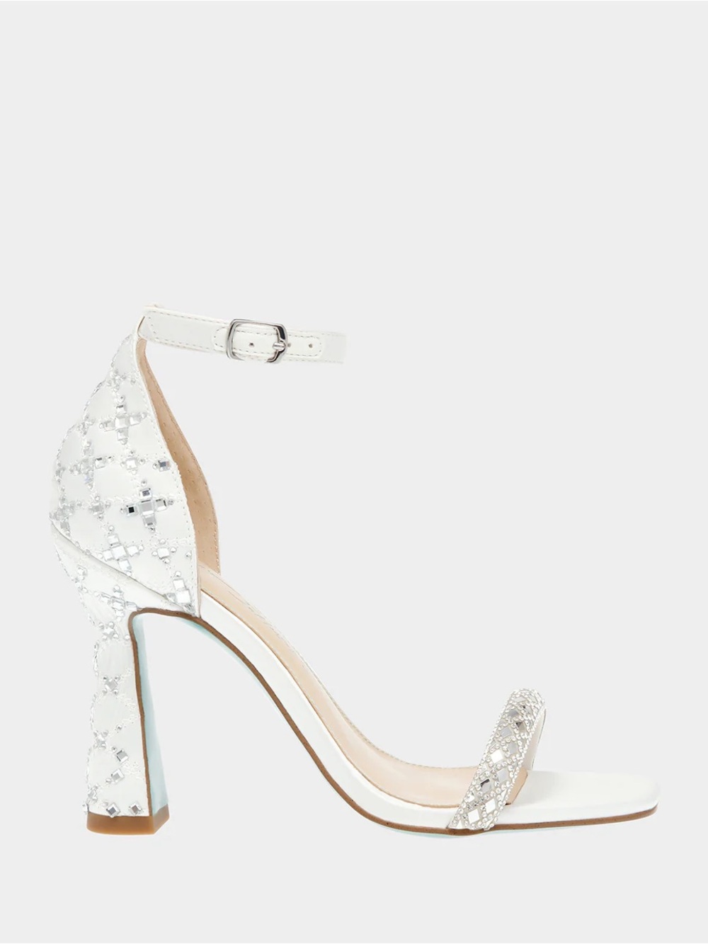 Betsey Johnson White Crystal Embellished Ankle-Strap Block Heel